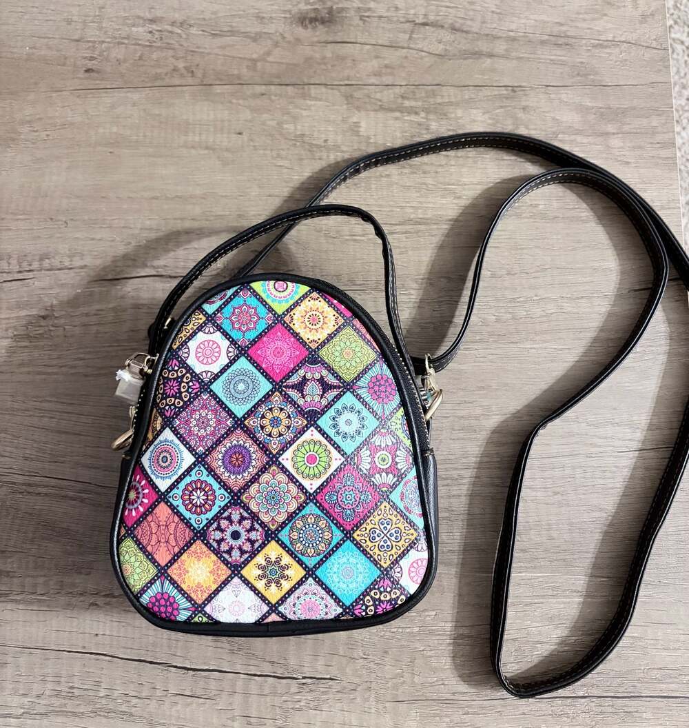 Colorful Mandala Pattern Two-Zip Crossbody Sling Bag